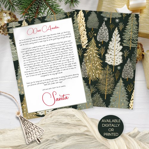 Sage Christmas Tree Pattern Letter From Santa Card