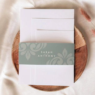 Sage Classic Elegant Vintage Script Wedding Invitation Belly Band