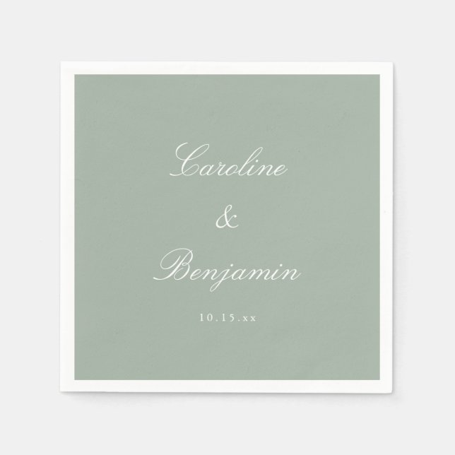 Sage Classic Script Elegant Wedding Custom Name Napkins (Front)