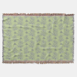 Sage Classic Vintage Simple Flower Pattern Throw Blanket