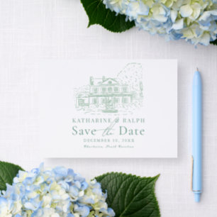 Sage Colonial House/Mansion/Manor Save the Date Letterpress Photo Cards