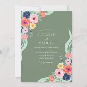 Sage Colorful Botanical Wedding Invitation