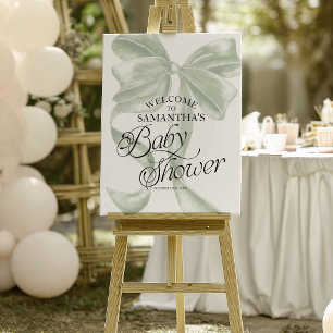 Sage Coquette Bow Baby Shower Welcome Sign