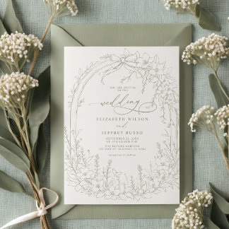 Sage Coquette Woodland Garden Floral Wedding Invitation