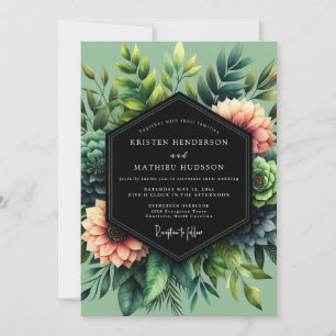 Sage Coral Botanical Wedding Invitation