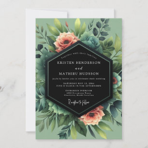 Sage Coral Verdant Bloom Wedding Invitation