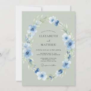 Sage Cornflower Botanical Woodland Wedding Invitation