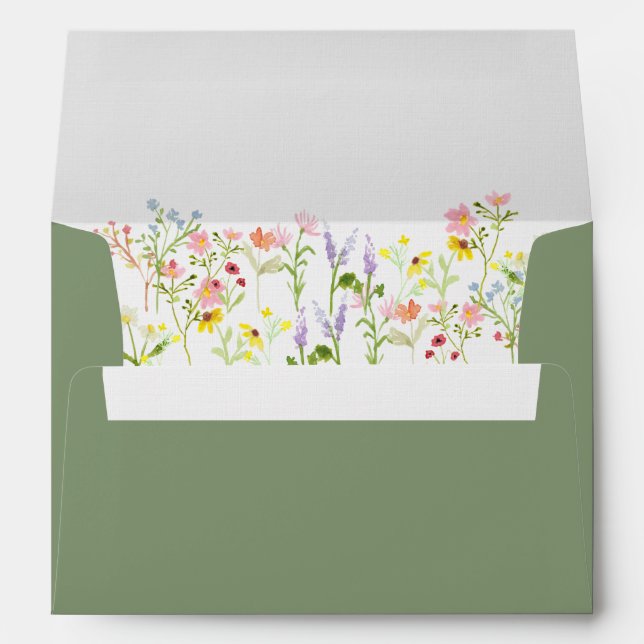 Sage Cottage Core Wild Flower Wedding Envelope (Back (Bottom))