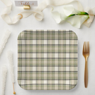 Sage Cottage Sage Green Tartan Plaid Paper Plates