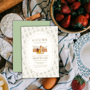 Sage Cottagecore Chicken Floral Baby Shower Invitation