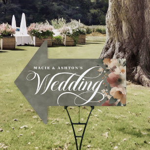 Sage Cottagecore Floral Wedding This Way Arrow Sign
