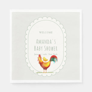 Sage Cottagecore Rooster Chick Baby Shower Welcome Napkins