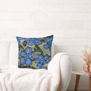 Sage Country Blue Floral Throw Pillow