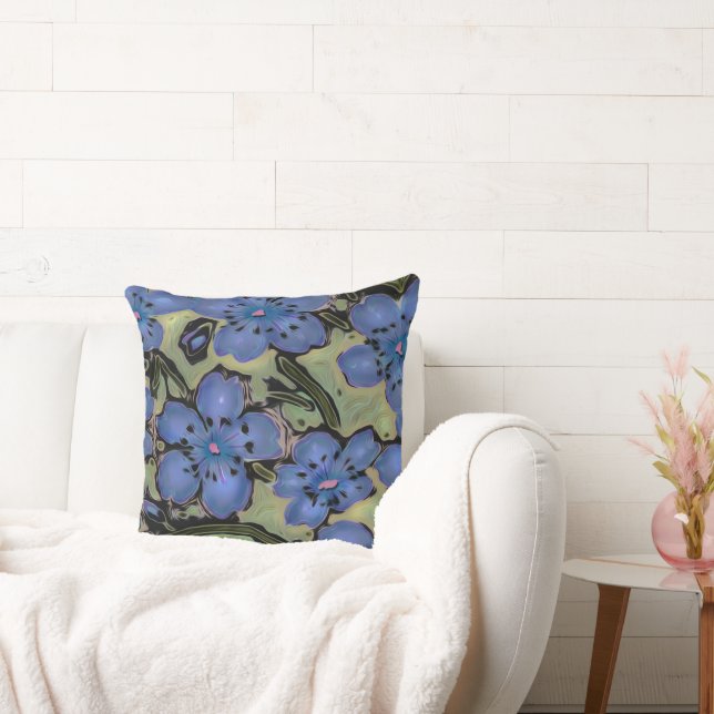 Sage Country Blue Floral Throw Pillow (Couch)