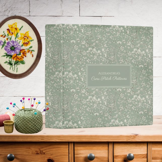 Sage Country Floral Cross Stitch Pattern Organizer 3 Ring Binder (Creator Uploaded)