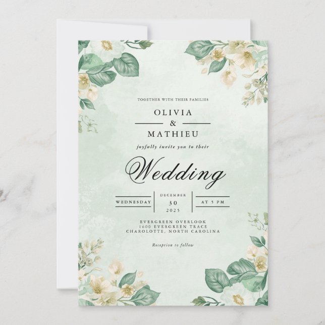 Sage & Cream Botanical Arch Wedding Invitation (Front)
