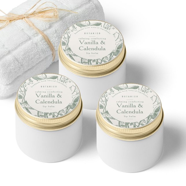 Sage Cream Botanical Floral Modern Small Product Classic Round Sticker (Sage Cream Botanical Floral Modern Small Product Classic Round Sticker)