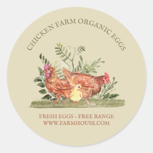 Sage Cream Chicken Farm Fresh Eggs Classic Round Sticker