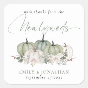Sage Cream Pumpkins Florals Thanks from Newlyweds Square Sticker