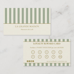Sage & Cream Stripes French Bakery Loyalty Punch Business Card