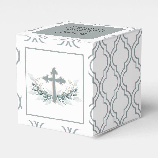 Sage Cross on Quatrefoil Party Favor Box (Front Side)