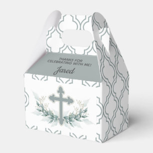 Sage Cross on Quatrefoil Party Favor Box