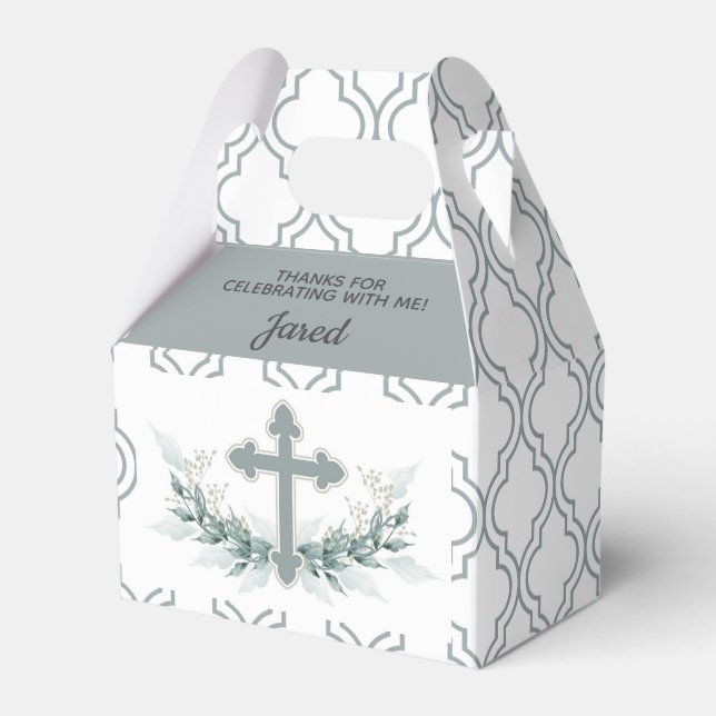Sage Cross on Quatrefoil Party Favor Box (Front Side)