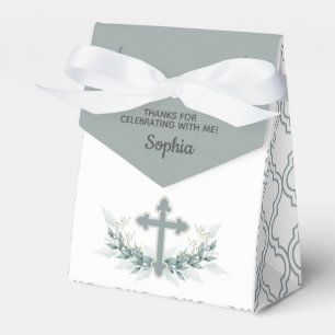 Sage Cross on Quatrefoil Party Favor Box