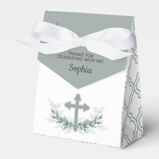 Sage Cross on Quatrefoil Party Favor Box (Front Side)