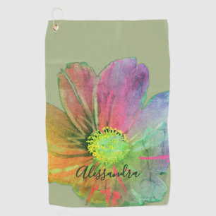 Sage Custom Floral Colorful Wildflower Watercolor Golf Towel