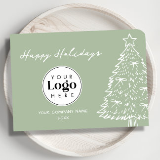 Sage Custom Logo Christmas Business Thank You Card