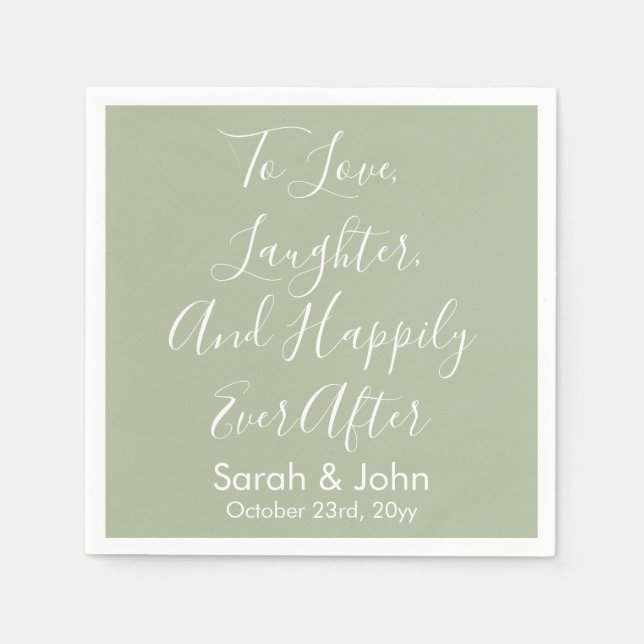 Sage Custom Personalized Script Wedding Reception  Napkins (Front)