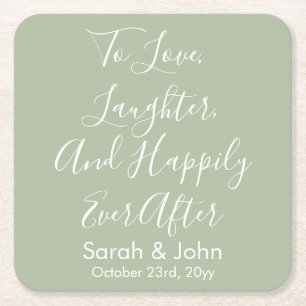 Sage Custom Personalized Script Wedding Reception  Square Paper Coaster