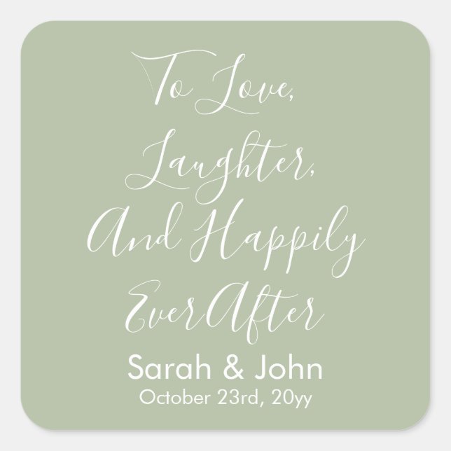 Sage Custom Personalized Script Wedding Reception  Square Sticker (Front)