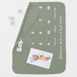 Sage Cute Baby Photo Milestone Name Personalized Baby Blanket