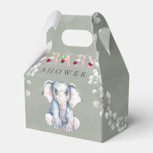 Sage Cute Elephant Eucalyptus Pink Baby Shower  Favor Boxes