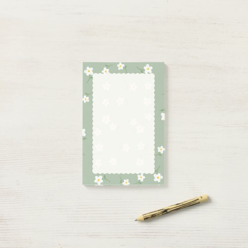 sage Daisy Floral Sticky Notes | Cute Botanical