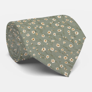 Sage Daisy Wildflower Personalized Wedding Neck Tie
