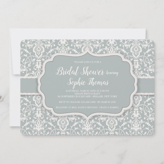 Sage Damask Invitation (Front)