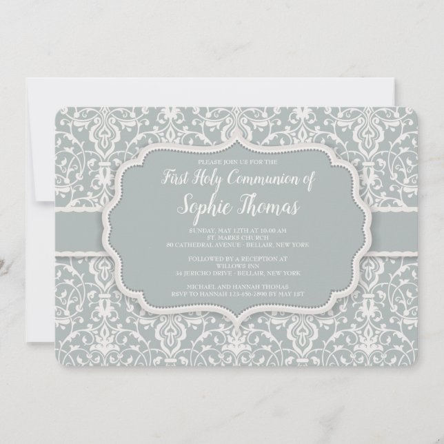Sage Damask Invitation (Front)
