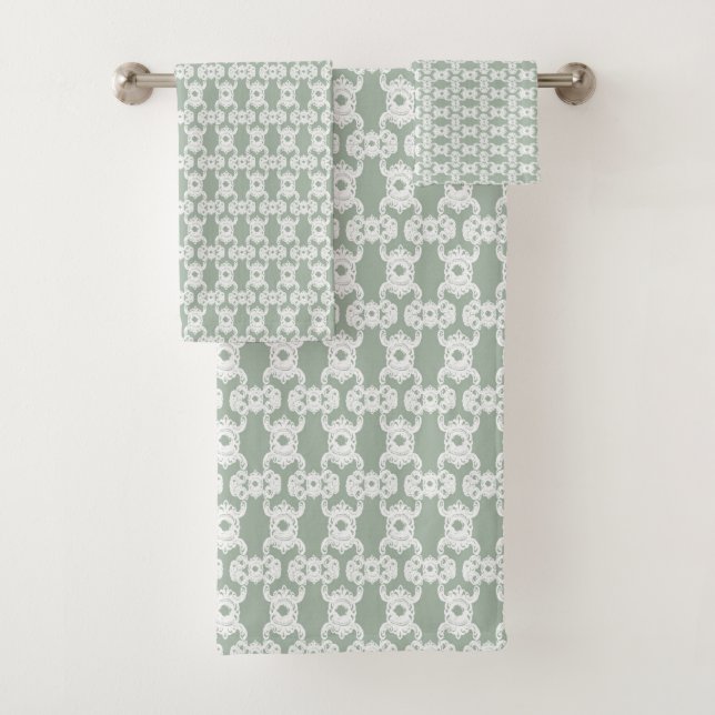Sage Damask Towel Set (Insitu)