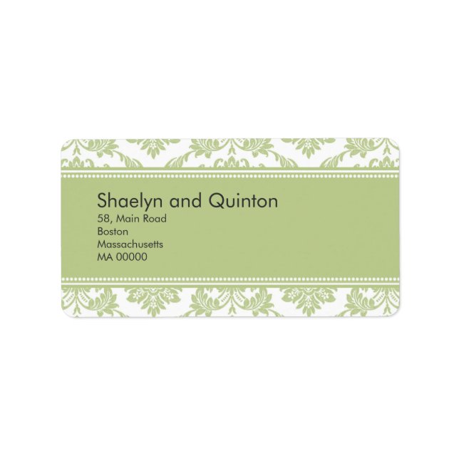 Sage Damask Wedding Address Labels (Front)