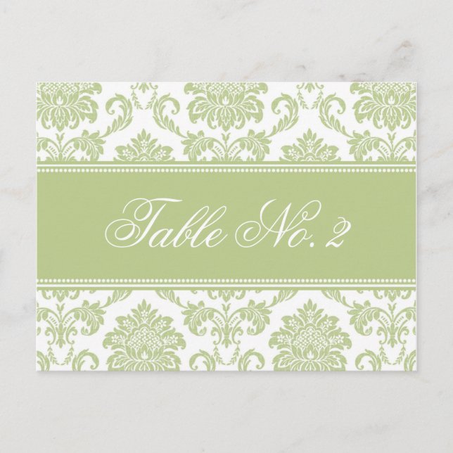 Sage Damask Wedding Table Number (Front)