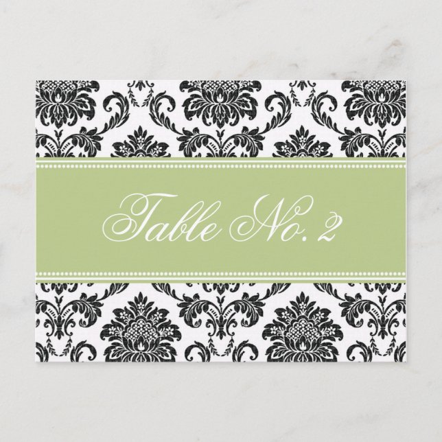 Sage Damask Wedding Table Number (Front)