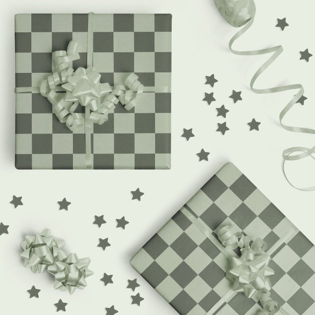 Sage Dark Green Checker Checkerboard Checkered Wrapping Paper (Creator Uploaded)