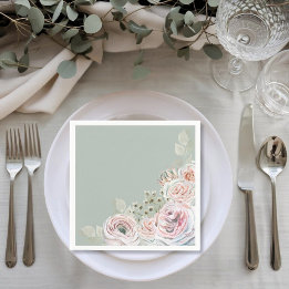 Sage Delicate watercolor flower pale pink Birthday Napkins