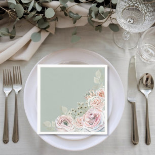 Sage Delicate watercolor flower pale pink Birthday Napkins