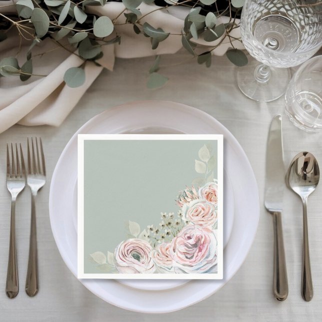 Sage Delicate watercolor flower pale pink Birthday Napkins (Creator Uploaded)