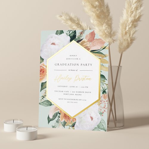 Sage  Desert Floral Graduation Party Foil Invitation