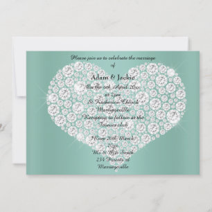 SAGE DIAMOND HEART ELEGANT WEDDING Invitation